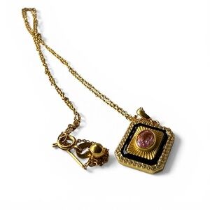 Pink Tourmaline Statement Pendant Necklace Gold Plate Adjustable Chain